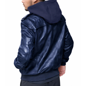 Personalized ODM Custom Made Men's <b>Long</b> Thin Breathable PU <b>Leather</b> Hooded Reflective Winter <b>Jacket</b> - Product Image 4