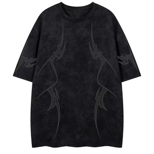 Low MOQ Heavyweight 100% Cotton Plain Custom Men's Distressed Oversized T-Shirt Blank Plus Size Front Logo Vintage Acid Wash - Product Image 1