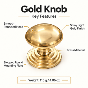 SHUBHAM Solid Brass Gold Cabinet <strong>Knob</strong> Round Decorative Drawer Pull Handle for Furniture, Wardrobe &amp; Kitchen Cabinet - Product Image 4