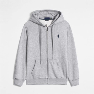 <b>Men's</b> Winter <b>White</b> Zipper-Up <b>Hoodie</b> 100% Cotton Knitted Breathable Embroidered Solid Pattern Loose Fit Casual Customizable - Product Image 3