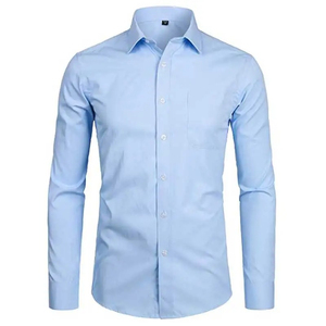 Camisa de Vestir Casual de Negocios Personalizable, Antiarrugas, de Manga Larga, para Otoño, en Color Sólido o con Rayas Tejidas, Servicio OEM - Product Image 1