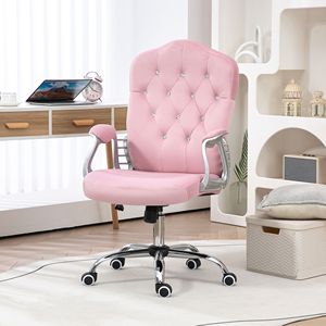 Sedia da Ufficio Direzionale in Velluto Rosa con Rotelle Girevoli a 360 Gradi, Altezza Regolabile, Funzione Inclinabile, Struttura in Acciaio per Uso in Camera da Letto - Product Image 2