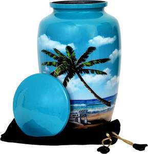 Beach Blue Cremation Urn for Human Ashes Handcrafted Adult Funeral Urn with Elegant Ocean-Inspired Finished Secure <b>Memorial</b> - Product Image 3