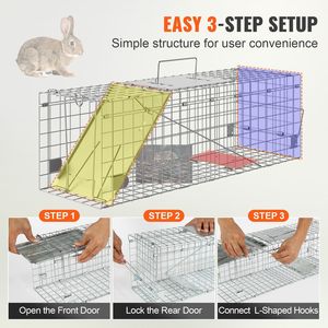 Trampa Plegable de Hierro Galvanizado de 24" x 8" x 8" para Gatos y Conejos, Trampa Humana para Animales Vivos con Asa Plegable - Product Image 2