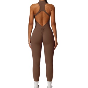 European American Style Sports Fitness <b>Yoga</b> Wear <b>Sets</b> Seamless Jumpsuit with Hollow-Out Back and Butt-Lifting Training Features - Product Image 3