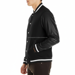 แจ็กเก็ตผ้าฟลีซสำหรับผู้ชายผ้าคอตตอนผ้ากำมะหยี่ปักด้วยหนังพียูหนังวีแกน - Product Image 2