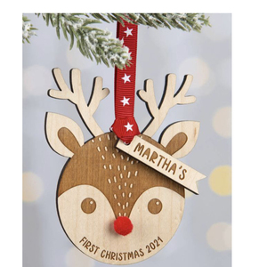 Personalized Wooden Reindeer <b>Christmas</b> <b>Ornament</b> <b>First</b> <b>Christmas</b> 2021 Cartoon Style Decor - Product Image 1