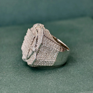Cut Colorless Moissanite <b>Iced</b> Hip Hop Cluster Prong Set Wedding Unisex Gift Pinky <b>Ring</b> 925 Sterling Silver Rhodium Plated - Product Image 3