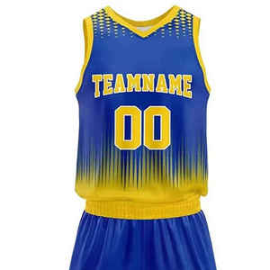 Custom Sublimated Basketball Jersey Uniform Blue Yellow Gradient V-Neck Sleeveless Quick Dry Adult Unisex Athletic Wear - Product Image 2