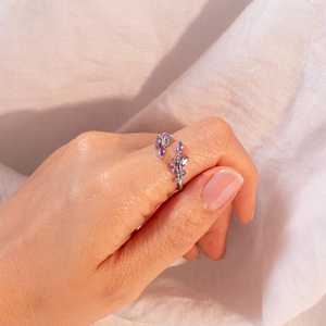 Amethyst <b>Ring</b> 925 Sterling Silver 14K Gold Plated Adjustable Purple Zirconia Birthstone Dainty <b>Ring</b> Jewelry - Product Image 3