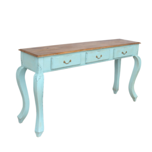 Vintage Blue Distressed Wooden <b>Console</b> <b>Table</b> with Curved Legs Three Drawer Entryway Desk Carved Detail Storage Furniture unitset - Product Image 2