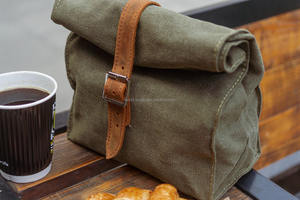 Bolsa de almuerzo de lona elegante con correa de cuero, regalo ecológico y duradero para mujeres y hombres, 2017 - Product Image 4