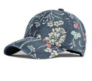 Casquette de baseball en jean à imprimé floral personnalisable, mélange de coton, visière incurvée, style vintage décontracté, 6 panneaux, sangle réglable, streetwear - Product Image 1