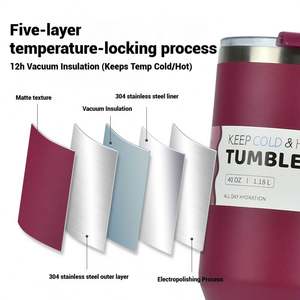 Bouteille de sport isotherme en acier inoxydable de grande capacité 40 oz, tasse de voiture portable avec paille - Product Image 3