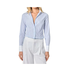 Chemise tissée à col boutonné pour femme, bleu clair, à motif géométrique, coupe ajustée, manches longues, pour le bureau - Product Image 6