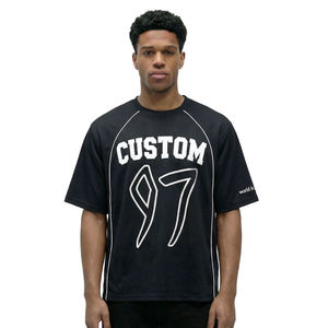 เสื้อยืดคัสตอม 97 เมช ทรงโอเวอร์ไซส์ สำหรับผู้ชาย ระบายอากาศได้ดี แขนยาว คอกลม ผ้าเจอร์ซีย์ 100% คอตตอน แห้งเร็ว ไม่เป็นขุย สีดำ - Product Image 1