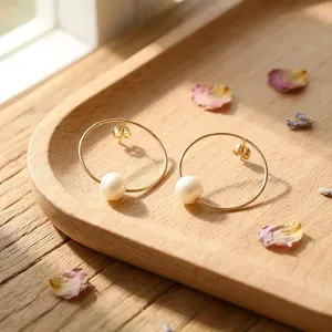 Pendientes de aro con perlas barrocas de agua dulce naturales, chapados en oro de 18 quilates, aros circulares redondos con perlas grandes y llamativas para mujer, joyería de moda. - Product Image 5