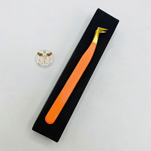 Pinzas Profesionales de Titanio Dorado en Forma de L para Extensión de Pestañas, Punta de Fibra de Precisión, Herramienta de Belleza de Acero Inoxidable - Product Image 2