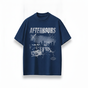 เสื้อยืดคอกลมแขนสั้นสีน้ำเงินเข้มพิมพ์ลายโลโก้ Afterhours Escape สำหรับผู้ชาย ทรงพอดีตัว ผ้าฝ้ายเจอร์ซีย์ระบายอากาศได้ดี สวมใส่สบาย - Product Image 3