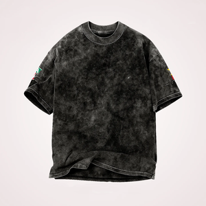 เสื้อยืดคอตตอนหนา 220 GSM ล้างสีแบบแอซิด สีดำซีด พิมพ์ลายโลโก้แบบดิสเทรสสั่งทำพิเศษ เสื้อยืดคอตตอน 100% สำหรับผู้ชาย ทรงหลวม - Product Image 2