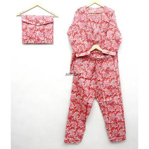 Ensemble de pyjama 100 % coton à imprimé floral, manches longues, vêtements d'intérieur, tenue de nuit d'été, taille haute élastique - Product Image 2