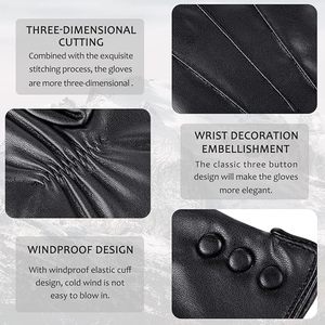 Gants en cuir longs jusqu'aux poignets, non doublés, style uni, noirs, chauds pour l'hiver, usage quotidien - Product Image 4