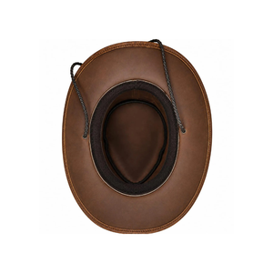 Custom Logo Premium Genuine Leather Cowboy <b>Hat</b> Vintage Distressed <b>Western</b> Outback <b>Hat</b> Men Outdoor Bush <b>Hat</b> OEM Manufacturer - Product Image 3