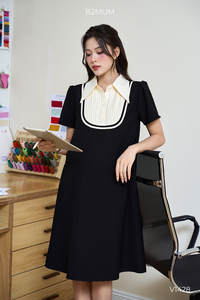 Robe de bureau de maternité V1428 en satin noir, matière fraîche et absorbante pour femmes enceintes - Product Image 4