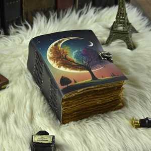 Grimoire Tree with moon <b>Leather</b> Spiral Bound Hardcover Journal Floral Vintage Handmade <b>Diary</b> - Product Image 2