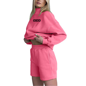 Conjunto de 2 Piezas para Mujer, Sudadera y Pantalones Cortos de Punto Color Borgoña, Cuello Alto, Corte Regular, Color Sólido, Ecológico, para Uso Diario en Invierno - Product Image 5