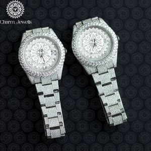 Charm Jewells Luxury Stainless Steel Round <b>Watch</b> 40mm Analog Quartz Movement Sapphire Crystal Diamond Bezel Unisex - Product Image 2