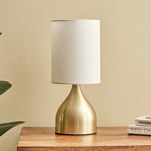 Minimalist design Gold Table Lamp Modern Brushed Brass Bedside Light Cylindrical Fabric Shade Small Desk Lamp Bedroom Nightstand - Product Image 1