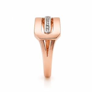 18K <b>Gold</b> Geometric Bar Diamond Accent <b>Ring</b> for Men Minimalist Modern Design Matte and Polished Finish Wedding Party Daily Wear - Product Image 3