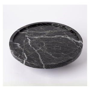 Round Modern Decorative Serving Tray Glossy Black & White Marbled Platter Gold Rim for Birthday Luxury Home Hospitality <b>Decor</b> - Product Image 5