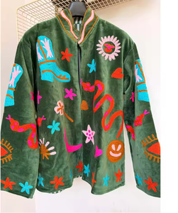 Velvet Suzani Embroidered <b>Quilted</b> Custom Camouflage Spring Flash Reflective Windbreaker Bomber <b>Jacket</b> Night Glowing Letter - Product Image 4