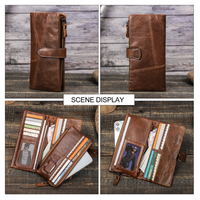 Cartera de Cuero Genuino con Logotipo Personalizado, Cartera RFID para Hombre, Tarjetero, Monedero, Cartera Larga de Cuero para Hombre
