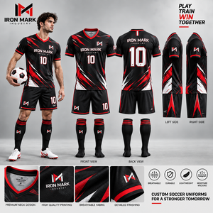 ชุดฟุตบอลยูนิเซ็กซ์ IRON MARK INDUSTRY คอวี แขนสั้น พิมพ์ลายแบบ Sublimation ระบายอากาศได้ดี ผลิตจากโพลีเอสเตอร์ สำหรับผู้ใหญ่ ปรับแต่งชื่อทีมด้านหน้าได้ - Product Image 1