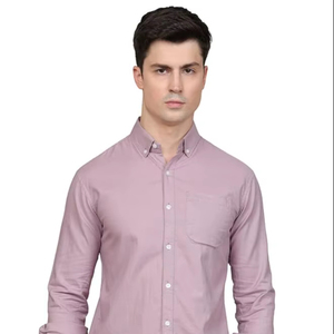 เสื้อเชิ้ตผ้าฝ้ายทรงสลิมฟิตแบบคลาสสิกสำหรับผู้ชาย คอปกติดกระดุม - Product Image 1