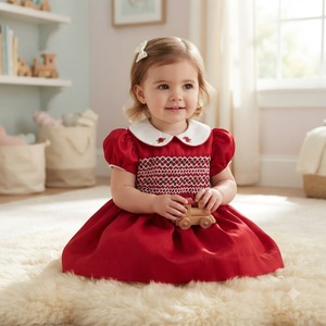 Robe d'hiver en coton brodée à la main, motif géométrique, longueur genou, rouge, style traditionnel anglais, pour fille, prix usine, ODM OEM, Noël - Product Image 6