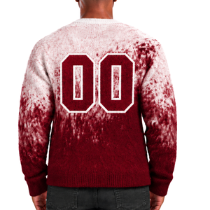 Maroon and <b>White</b> Gradient <b>Men</b> <b>Sweater</b> Crew Neck Long Sleeve Knitted Pullover Custom Casual Streetwear Winter Fashion Wholesale - Product Image 2