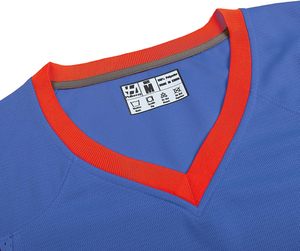 Camiseta Deportiva Azul con Cuello en V y Manga Corta con Rayas Rojas, Camiseta Informal de Poliéster de Secado Rápido para Verano - Product Image 3