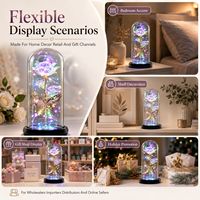 Rose éternelle sous cloche en verre LED, papillon décoratif, lumière florale LED, rose irisée, cadeau
