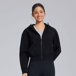 Ventes en gros de sweats à capuche courts pour femmes avec logo personnalisé, 100% coton, imperméables, coupe-vent, séchage rapide, logo sur le devant, grandes tailles, OEM - Product Image 3