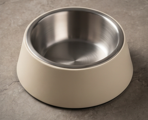 Bol de nourriture pour animaux de compagnie en acier inoxydable avec revêtement en poudre crème mate, antidérapant, pour chiens et chats - Product Image 1