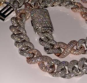 Ensemble de colliers chaîne cubaine personnalisés sertis de diamants Moissanite micro-pavés, style Hip Hop, en argent sterling 925 plaqué or blanc - Product Image 2