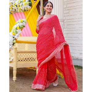 Sari en soie rouge profond avec broderie Gotta, infroissable, collection de créateur pour mariages, Diwali et fêtes, export. - Product Image 4