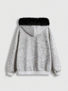 Sweat-shirt d'hiver décontracté pour femme Fasmic International Grey Gothic, fermeture éclair, en laine, fausse fourrure, capuche, doublure respirante - Product Image 6