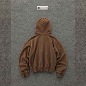 Nouveau sweat à capuche zippé marron oversize de qualité supérieure, en molleton délavé avec motif, style streetwear, confort optimal, doux et chaleureux, French Ter - Product Image 6