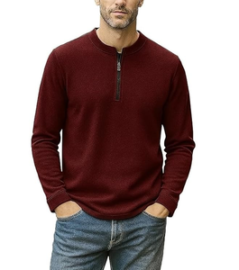 Camiseta de Hombre, Venta Directa de Fábrica OEM, 100% Algodón, Cuello Henley con Cierre de Cremallera, Logotipo Personalizado, Manga Larga, 220 GSM, Transpirable - Product Image 3