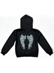 Sudadera con capucha de algodón prémium con cremallera completa, diseño de águila con pedrería negra, estilo urbano, talla grande, para hombre y mujer, de fábrica - Product Image 5
